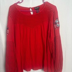 Wrangler Red Embroidered Blouse